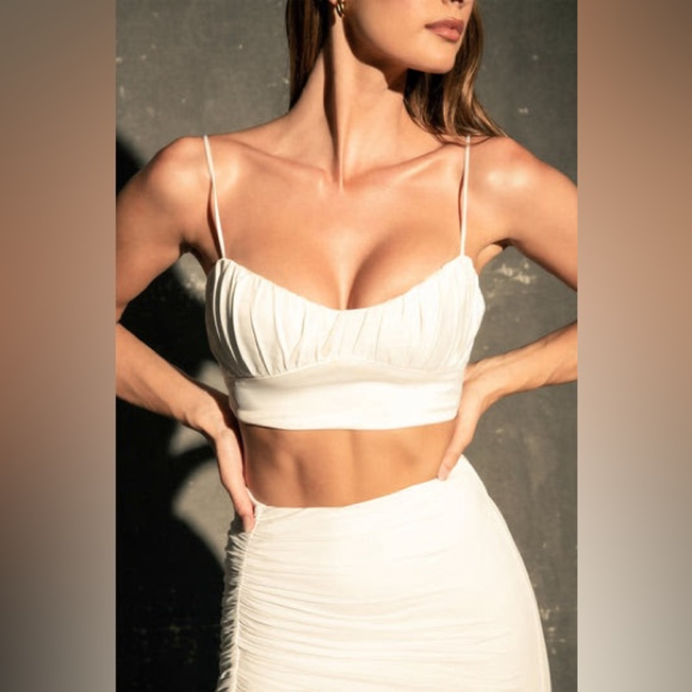 Meshki - Brea Ruched Bust Crop Top - White - Size M